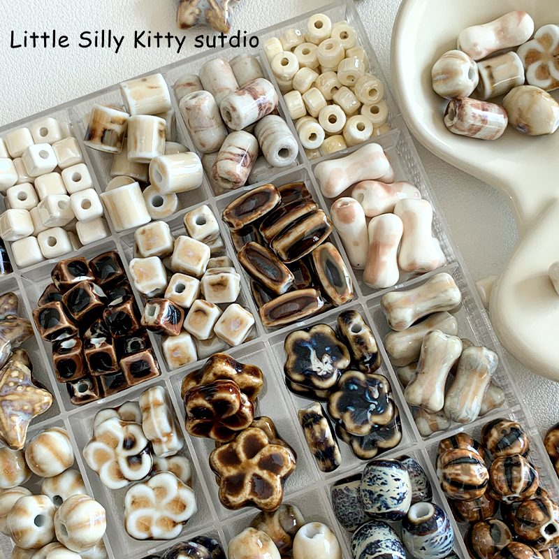 陶瓷高温烧制棕色系diy串珠材料