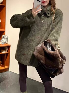 CJZP设计师品牌2025秋冬新款时尚百搭翻领山羊绒针织衫女