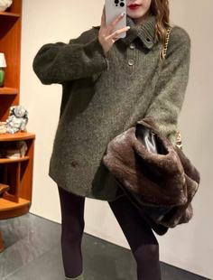 CJZP设计师品牌2025秋冬新款时尚百搭翻领山羊绒针织衫女