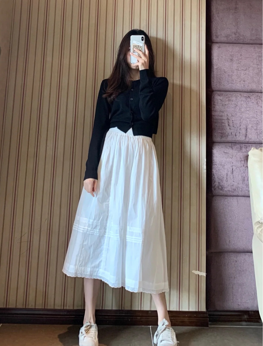 减龄穿搭～少女感满满的小伞裙收褶气质蕾丝松紧腰高腰显瘦仙女裙