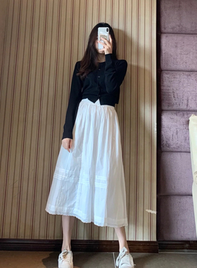 减龄穿搭～少女感满满的小伞裙收褶气质蕾丝松紧腰高腰显瘦仙女裙