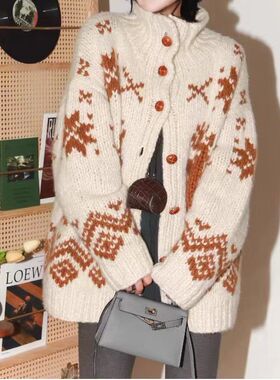 CJZP设计师品牌 2025秋冬新款时尚百搭立领拼色显瘦针织开衫女