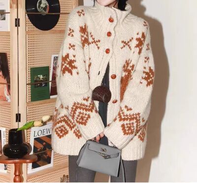 CJZP设计师品牌 2025秋冬新款时尚百搭立领拼色显瘦针织开衫女