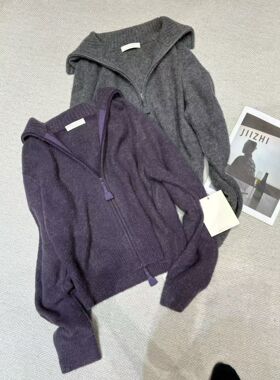 CJZP设计师品牌2025秋冬新款时尚百搭连帽拉链针织开衫女