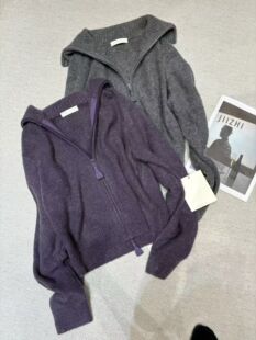 CJZP设计师品牌2025秋冬新款时尚百搭连帽拉链针织开衫女