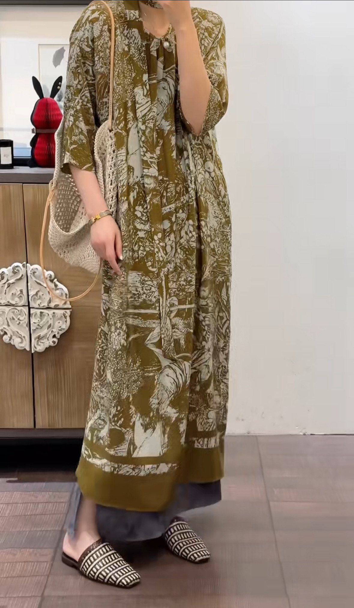 大码女装夏季新款胖mm宽松显瘦复古印花连衣裙长款裙子