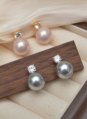 2025爆款巴黎王妃气质珍珠耳夹灰色宫廷风免打孔无耳洞耳钉耳环女