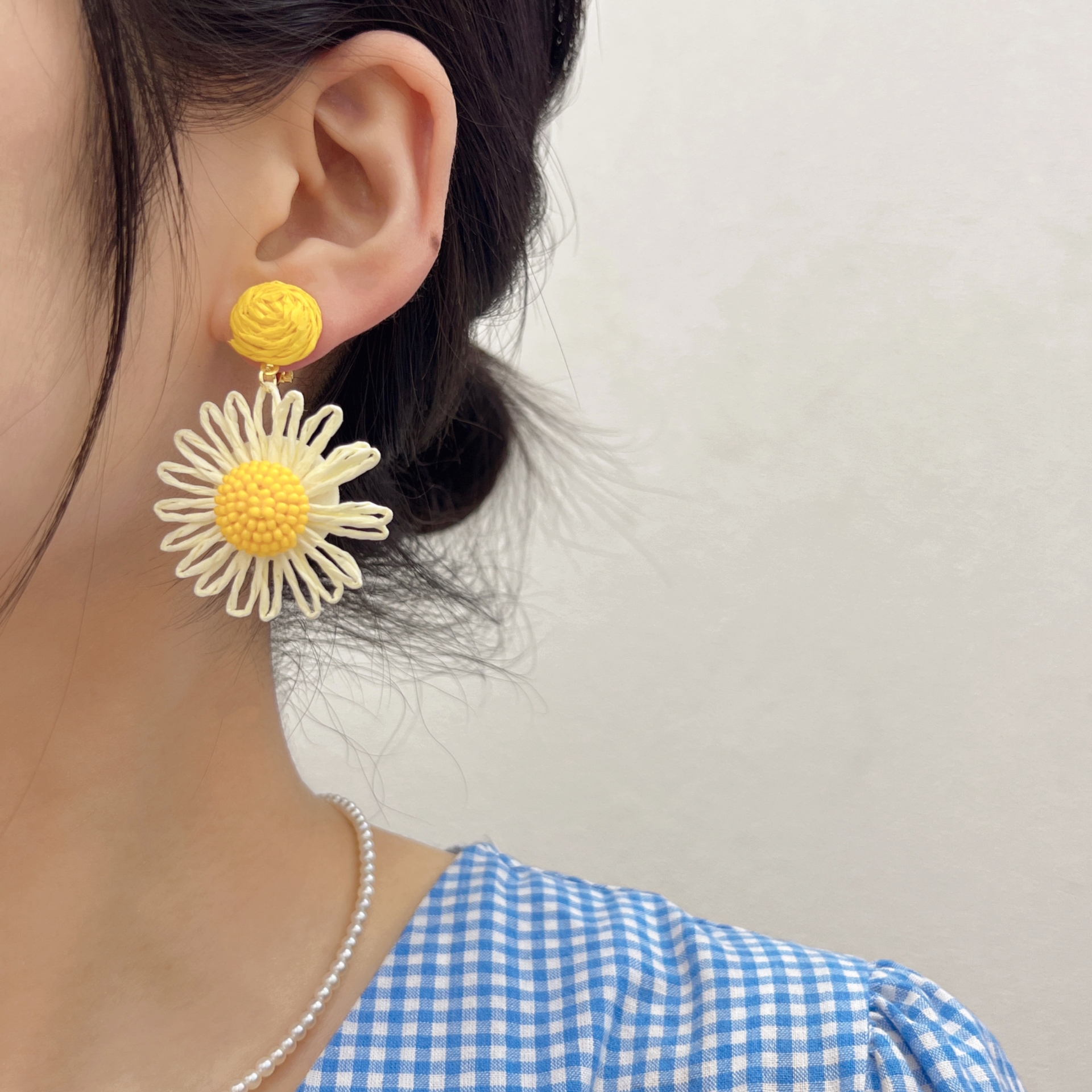 慵懶度假無耳洞夸張雛菊花朵耳夾
