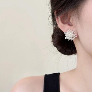 一秒爱上的灿烂银白烟花耳环大气时尚925银针耳钉显白无耳洞耳夹