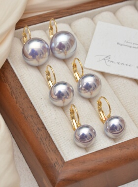 复古优雅焕彩紫色馒头珠珠耳环显白气质弹片耳扣耳坠扁珠耳饰品女