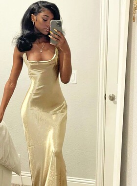 sexy dress 欧美女性感露背礼服裙气质修身吊带连衣裙