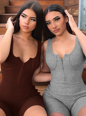 修身无袖显胸连体裤 2022欧美跨境性感休闲简约连体衣