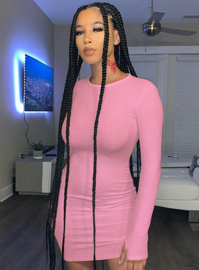 Dress women long sleeve 修身圆领连衣裙