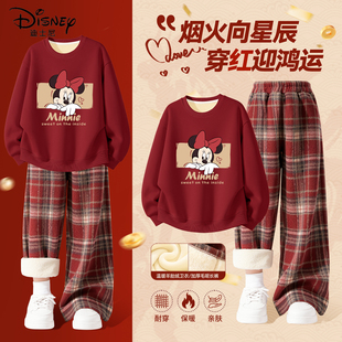 迪士尼拜年服女童2025新款洋气好看女孩红色时髦童装儿童冬装套装