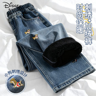 迪士尼女童加绒裤子2025新款10岁女孩好看时髦一体绒童装儿童冬装