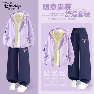迪士尼女童冬季套装2026新款中大童运动加厚保暖棉服外套儿童冬装