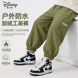 迪士尼男童加绒裤子2026新款冬季一体绒加厚工装风保暖裤儿童冬装