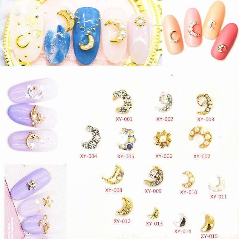 幻彩日系月亮水钻珍珠美甲饰品