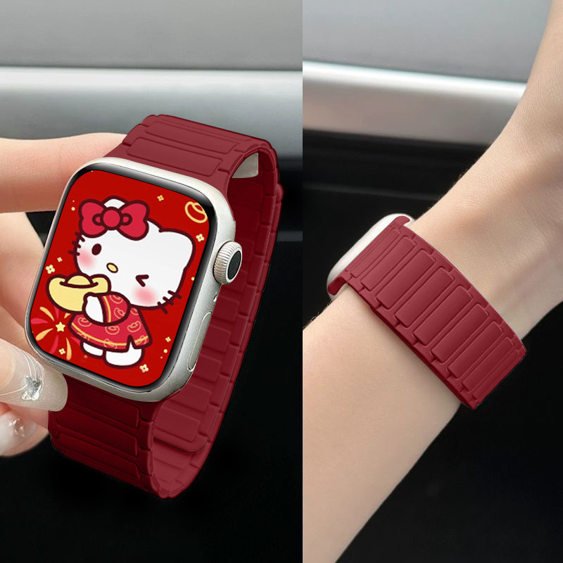 明星同款|动派适用苹果手表表带S11腕带iwatch10表链applewatch9硅胶磁吸手环Ultra女SE运动男7高级S8新款红