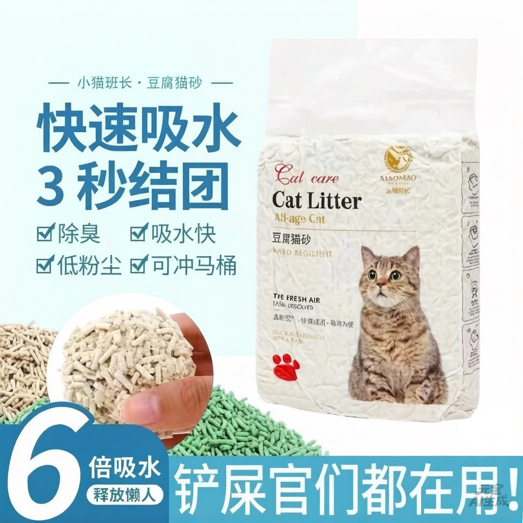 小猫班长猫和友豆腐混合猫砂除臭无尘奶香绿茶味舍可冲厕所1.8kg2