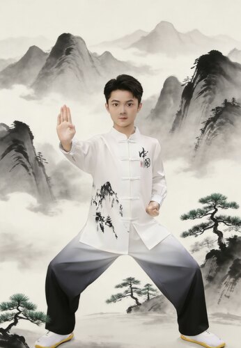 新款太极服男女儿童高端比赛表演渐变太极拳水墨练功夫中国风武术