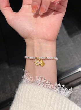 马上有钱！ 天然淡水极光ak珍珠14k注金设计款手链