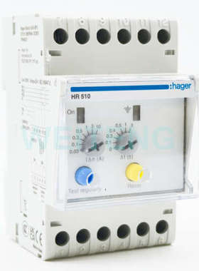 HAGER海格HR410 HR510 接地漏电保护继电器ELR电流0.03-10A延时3S