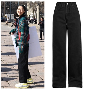 刘雯同款黑色牛仔裤女2025年秋季新款高腰宽松窄版直筒裤女长裤