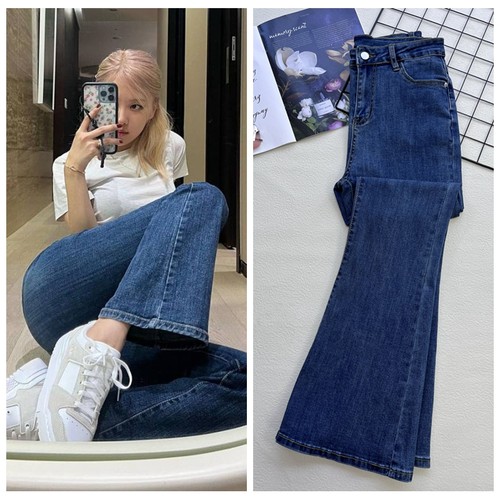 rose同款复古蓝喇叭裤女