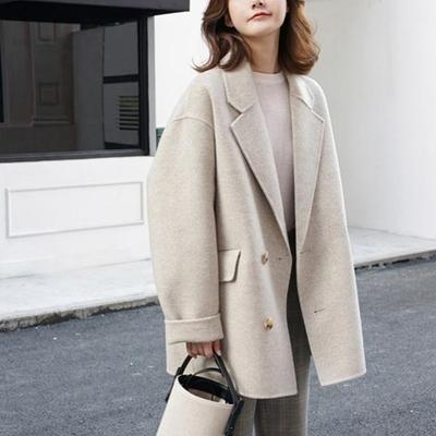 2025秋冬季新款高端双面羊绒大衣女中长款小个子茧型羊毛呢子外套