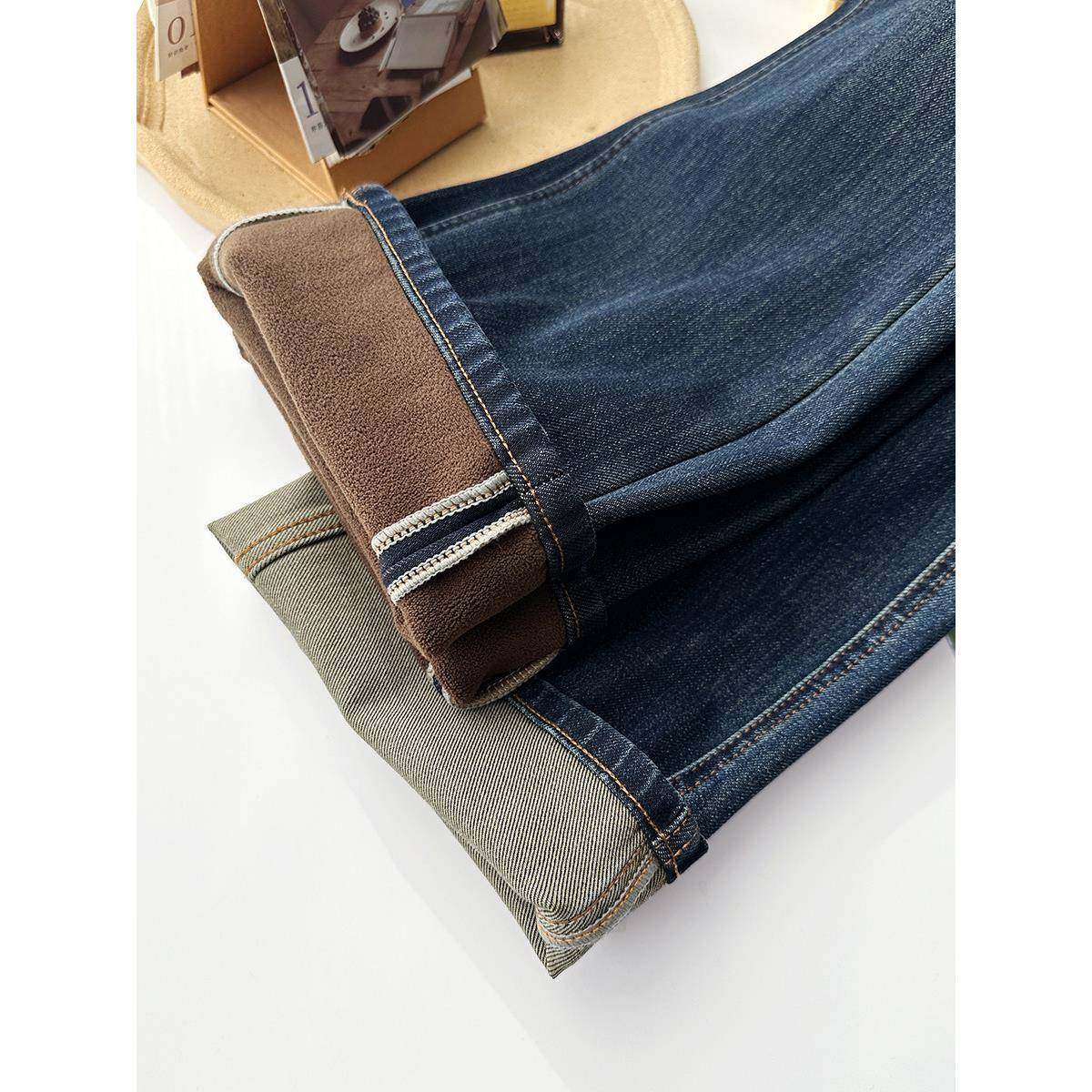 墙推薯条裤！双版裤本四面弹窄版直筒保女 秋冬季暖加绒牛UES厚仔