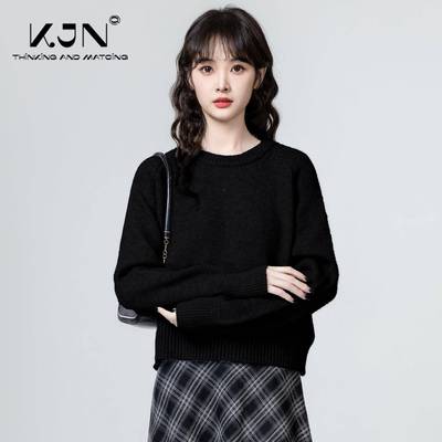 黑色加厚圆领毛衣女205春秋新WJ1F2J63款搭套2头内打针织衫小个底
