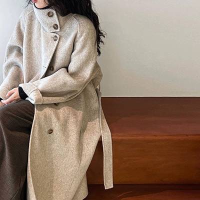 高级感双面羊绒大衣女中长款2025秋冬新款韩系加厚立领羊毛呢外套