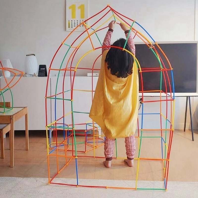 儿童吸管魔法聪明棒积木构建4d拼插diy家庭幼儿益智搭建材料玩具