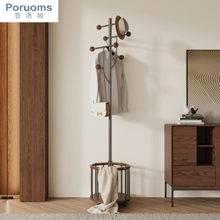 不锈钢衣帽架落地衣架卧室中古可移动加粗加厚带脏衣篮篓收纳简约