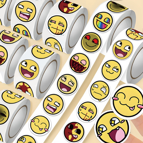 爆款外网epicFace组合卡通趣味小黄脸表情包创意手账素材卷卷贴