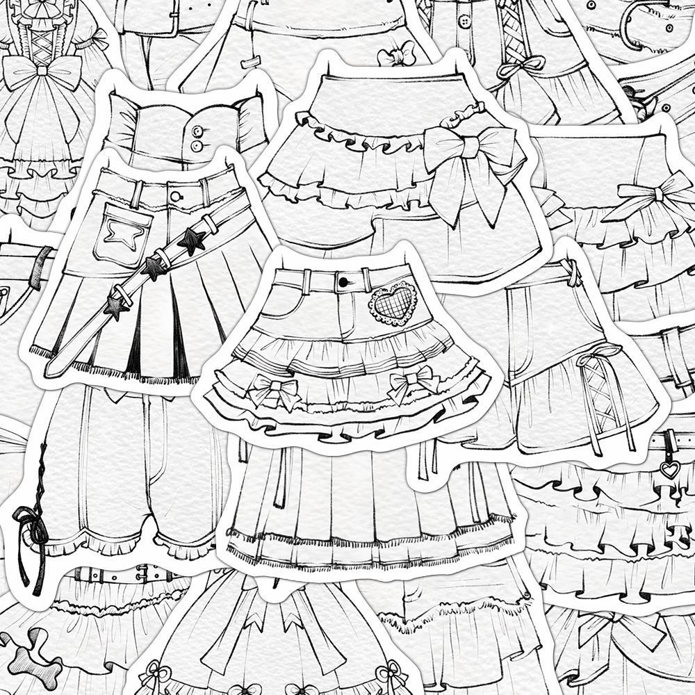 118张oc服设贴纸二次元服装设计绘画素材设计灵感贴画diy桌面手机