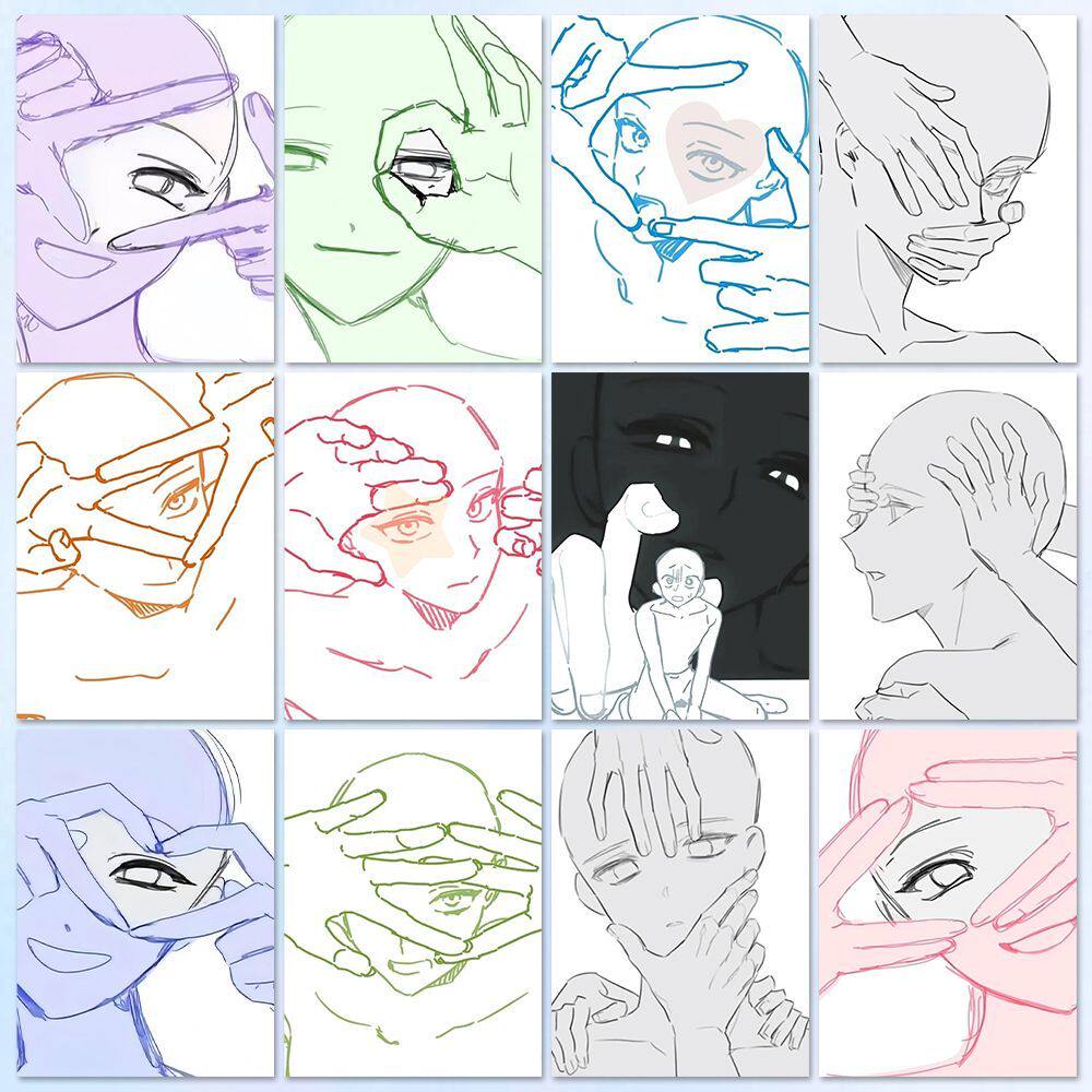 162张OC模板贴纸绘画素材人物动作创意装饰贴画diy手账本自粘