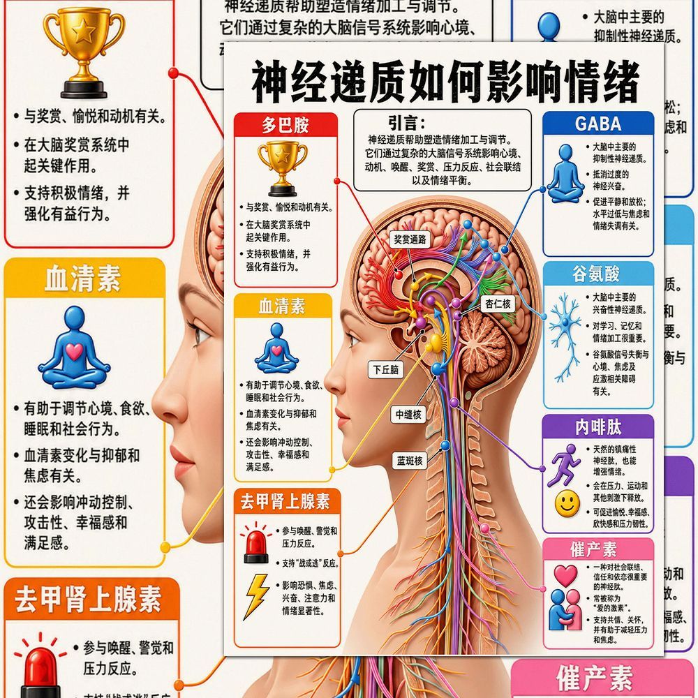 神经递质影响情绪控制情绪系统图贴纸掌控情绪掌控人生自我调节