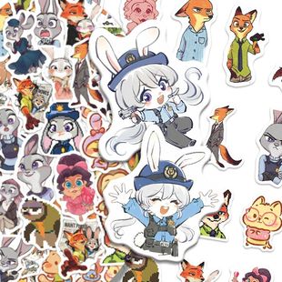 138张疯狂动物城贴纸二次元 电影卡通尼克朱迪周边立绘diy手机手账