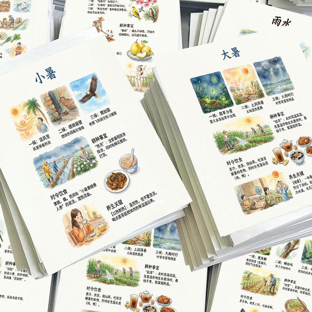 36张国学经典传统文化二十四节气知识点科普素材图鉴小卡收藏送人