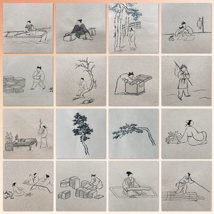 128张小众入门级简笔画手绘古风小人素材线稿参考笔记本自粘贴纸