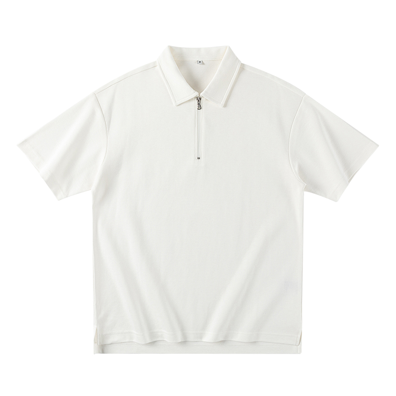 thumbnail for Heavyweight texture, half-zipper, short-sleeved polo shirt, solid color, loose design, fashionable and breathable, short-sleeved T-shirt, men