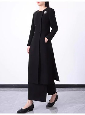 现货女神收割机 经典an*di加厚570g肌理羊毛纱绉双排扣风衣