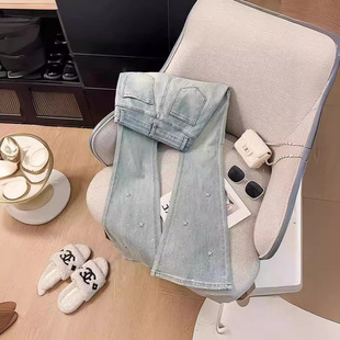 星星烫钻闪亮微喇牛仔裤女夏季大码胖mm美式高街显瘦直筒喇叭裤潮