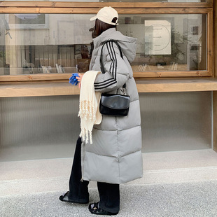 2025年新款韩版三条杠女学生中长款过膝棉袄棉衣宽松外套女