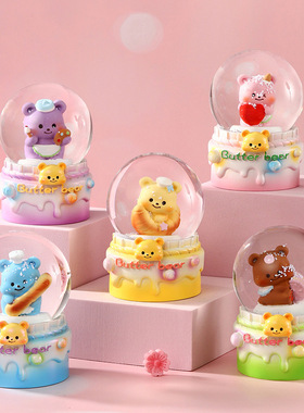 新款卡通兔提篮水晶球发光玻璃球树脂摆件儿童玩具