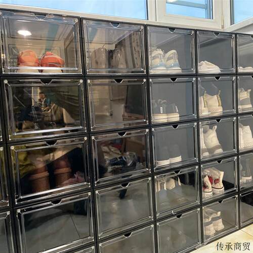 磁吸硬塑料透明抽屉式鞋盒适用于AJ鞋子收纳盒加厚省空间鞋架鞋柜