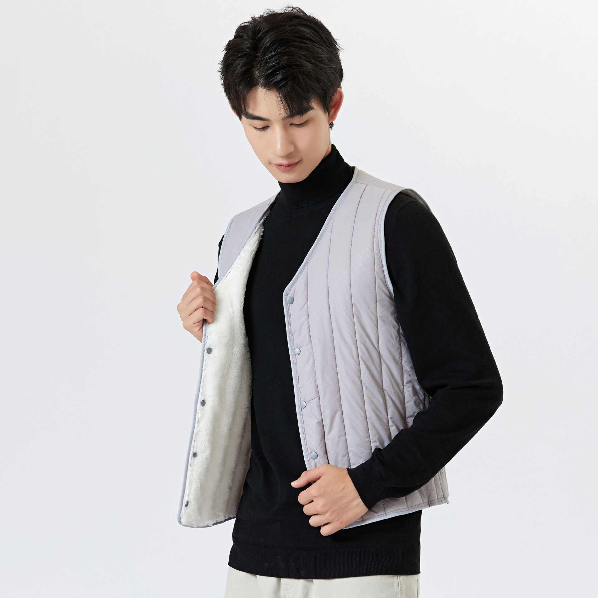 定制LOGO衫宣男士羊羔绒棉马甲背心加绒马甲保暖内胆男款中老年