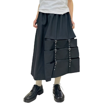 定制knock on wood 2025新款春夏小众设计感百搭镂空扣袢半身裙女